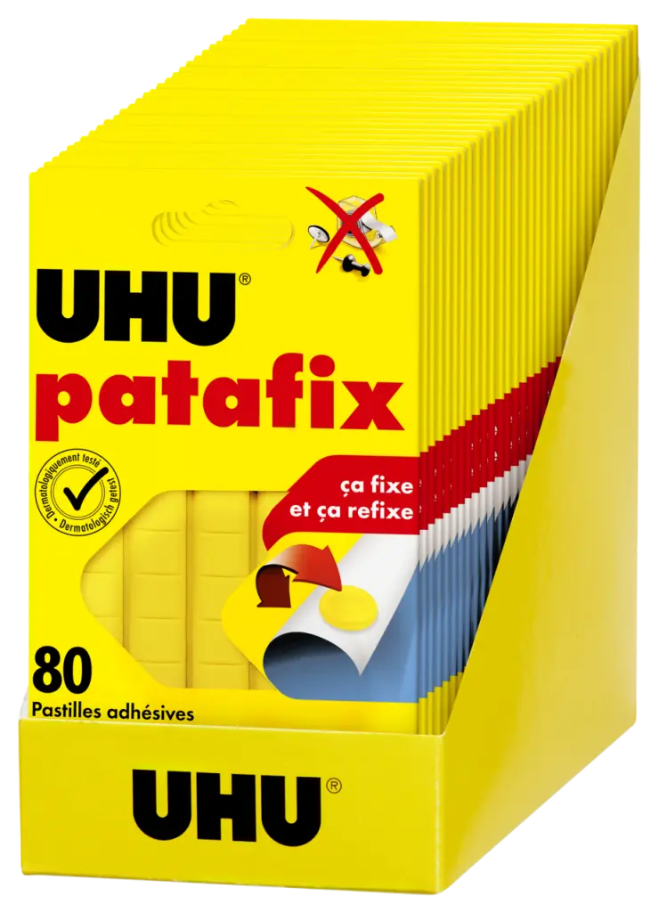 35801-Article-pack-shot-front-straight-en-492-UHU-30pcs-FR-NL-patafixyellow-box